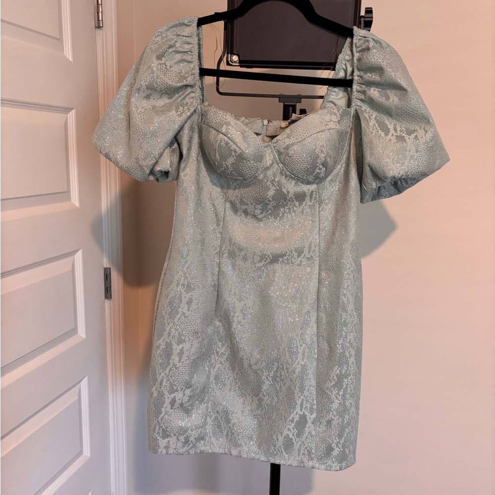 Elegant Light Blue Puff Sleeve Dress